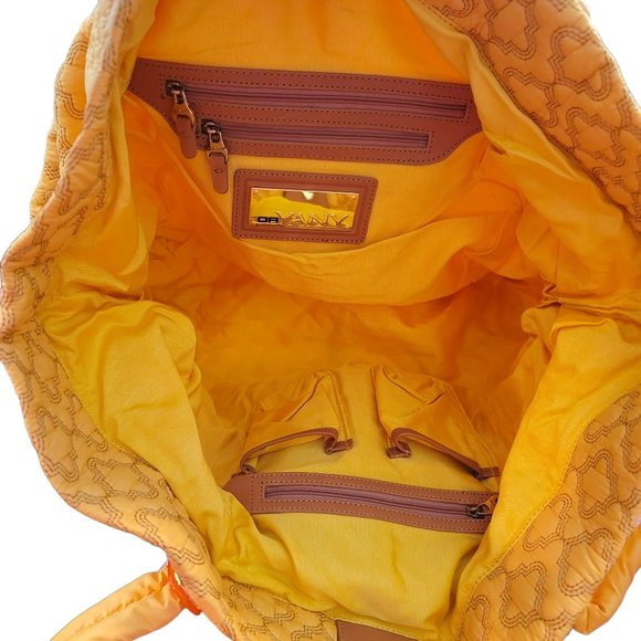 ORYANY Yellow Quilted Fabric Tote Handbag with Leather Accents DH554 - Picture 13 of 14